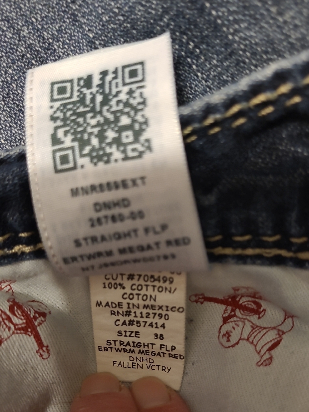 True Religion Dark Blue Straight Leg Jeans with Red Pocket Stitching - Picture 9 of 16